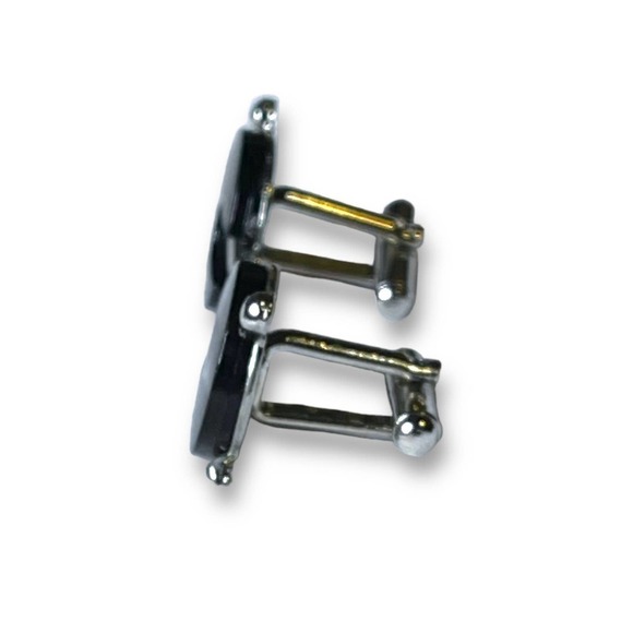 Vintage Cufflinks Men’s Silver Tone Black Glass Art Deco Unsigned - Picture 3 of 6